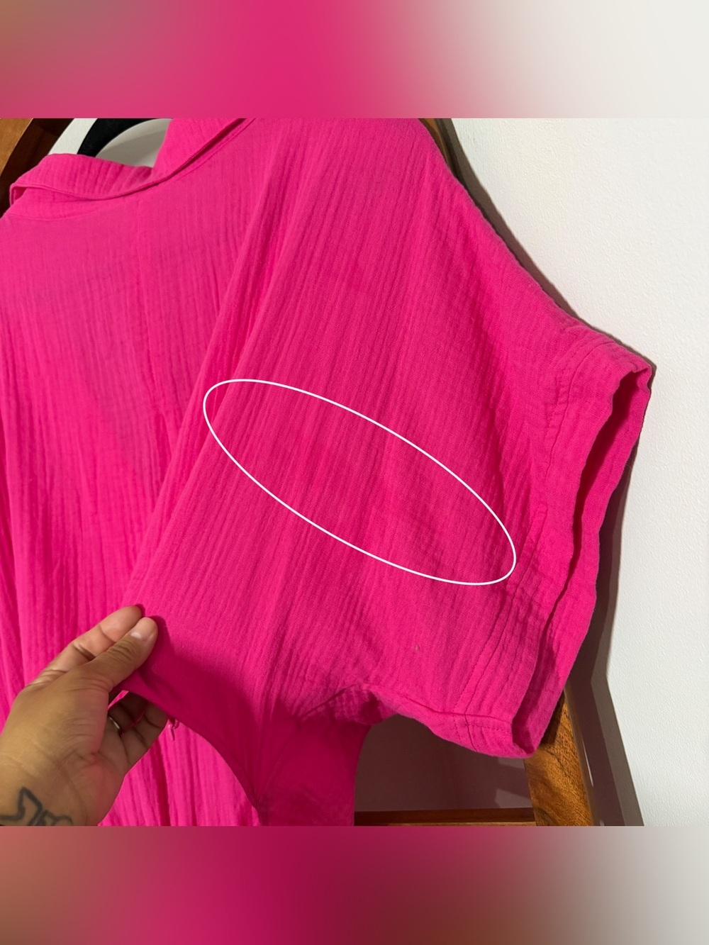 Cupshe Hot Pink V-Neck Short Sleeve Romper with Drawstring Waist - Picture 7 of 7